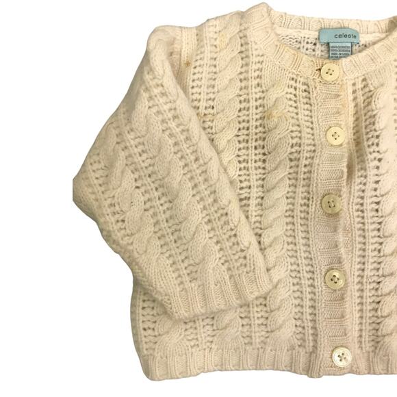 Celeste Cardigan Baby Size 12-18M Creamy Cable Knit Long Sleeve 100% Cashmere - Picture 4 of 6